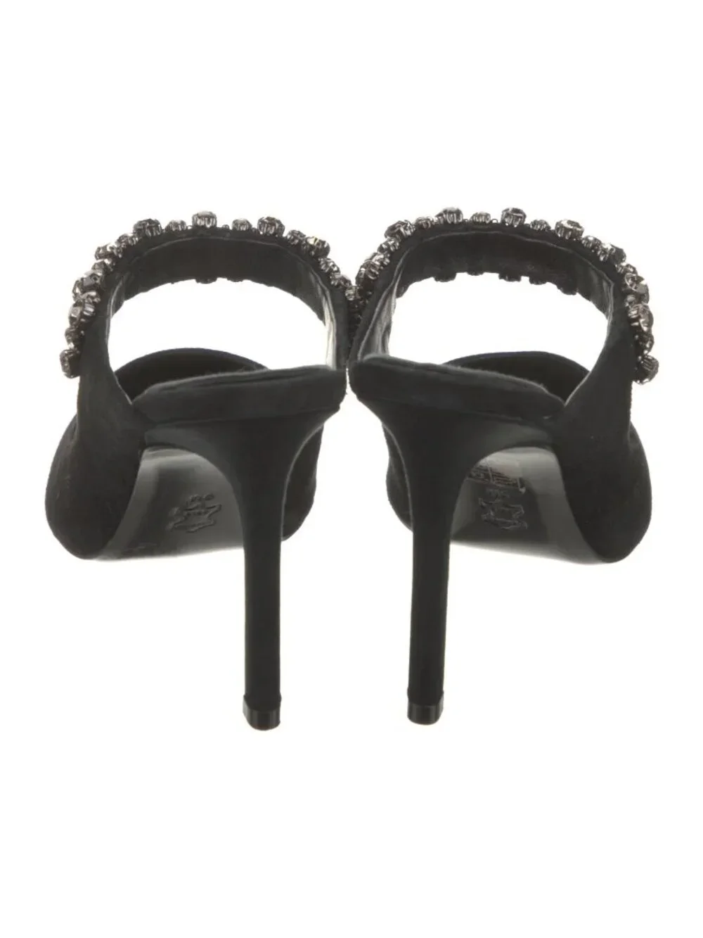 Tory Burch Black Suede Crystal Embellished Pointed Toe Mule Stiletto Heel Size 9